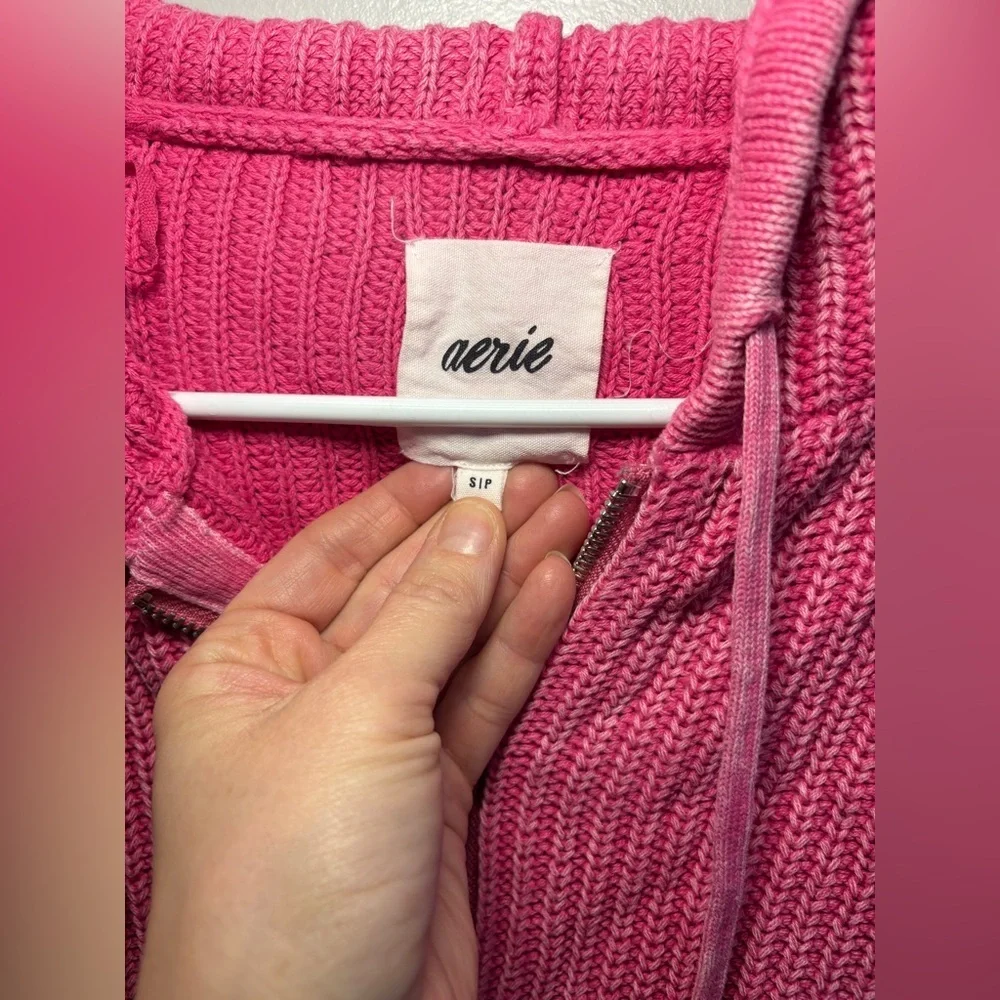Aerie Pink Woven Full Zip Hooded Mineral Wash Small Boho Bohemian Hippie - Picture 2 of 8